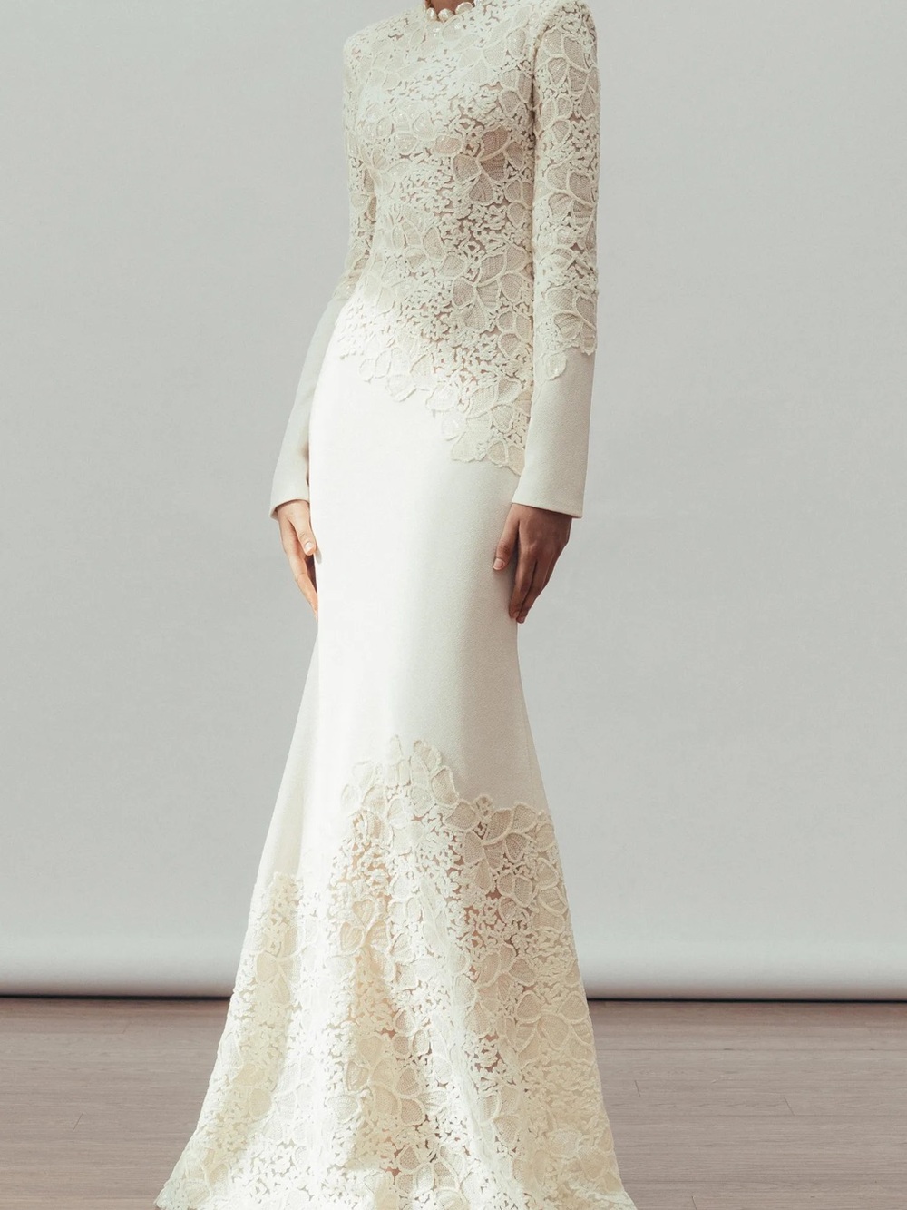Elegant Ivory Lace Long-Sleeve Gown